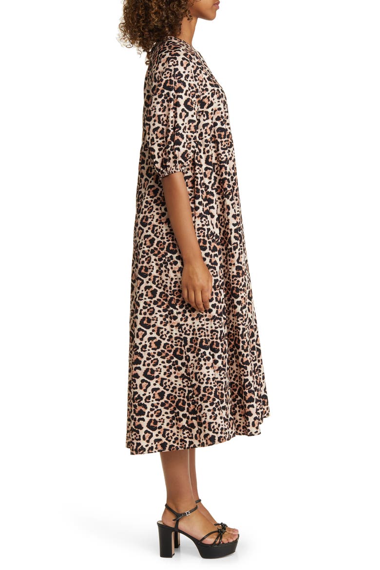 Animal Print Cotton Trapeze Midi Dress, Alternate, color, BLACK MULTI