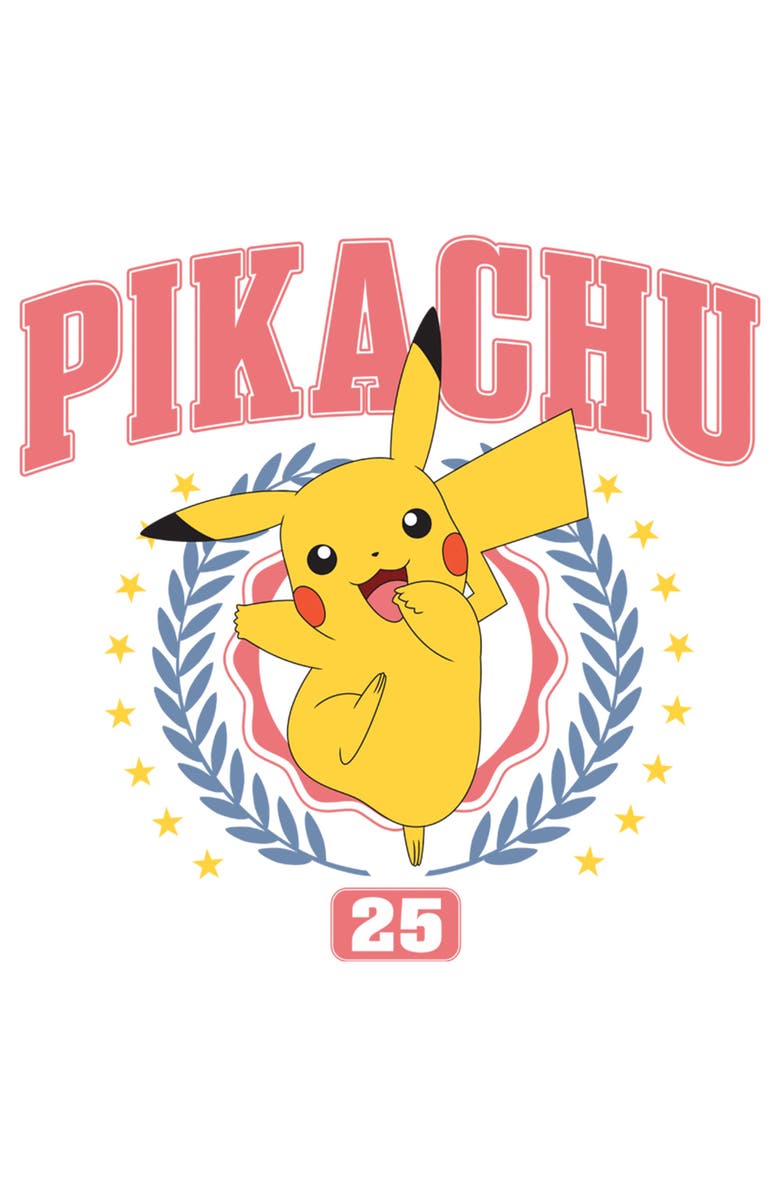 POKEMON Men's Pokemon Collegiate Pikachu 25  Graphic T-Shirt, Alternate, color, White