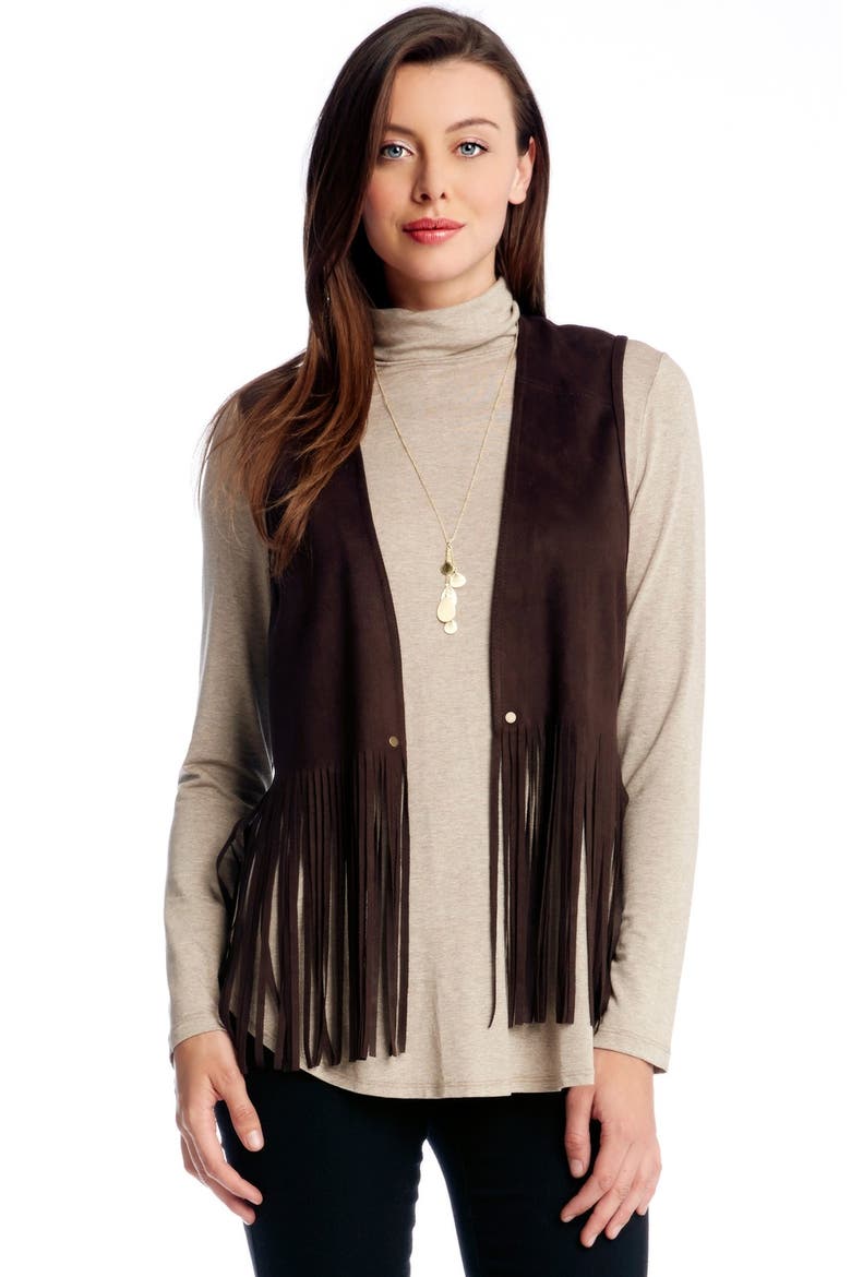 Faux Suede Fringe Vest, Main, color, BROWN
