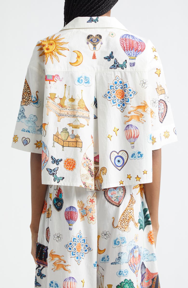 Camilla Beaded Crop Cotton Camp Shirt, Alternate, color, Kapadokya Kitsch