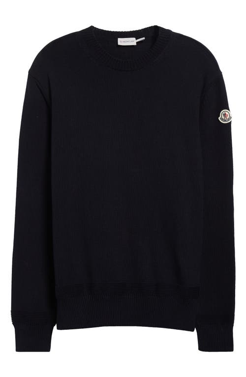 Shop Moncler Cotton Crewneck Sweater In Night Sky