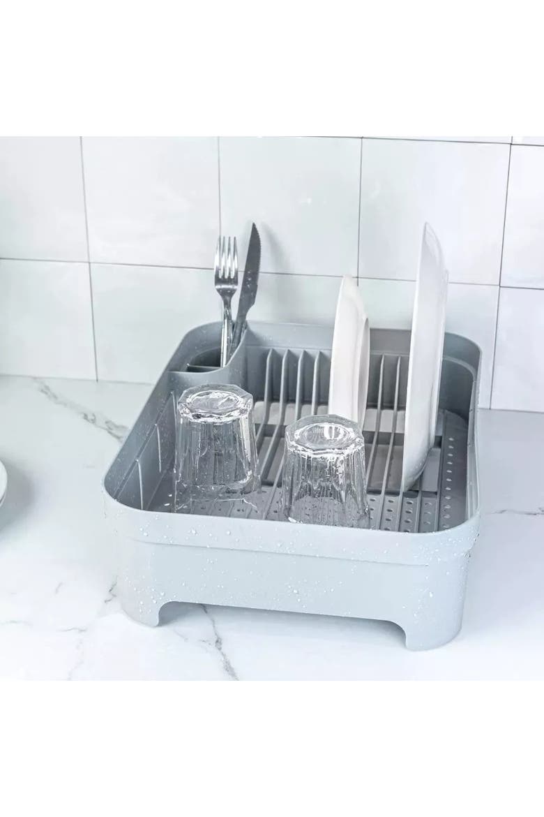 Durable Compact Kitchen Sink Organizer 3 Piece Set, Dish Rack, Cutlery Drainer & Soap Dispenser Caddy with Sponge Holder, Alternate, color, White