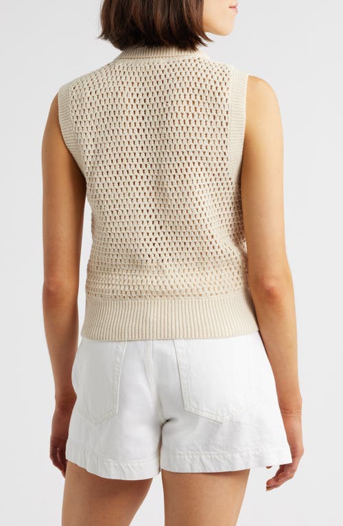 Frame Openwork Sleeveless Polo Sweater In Cream