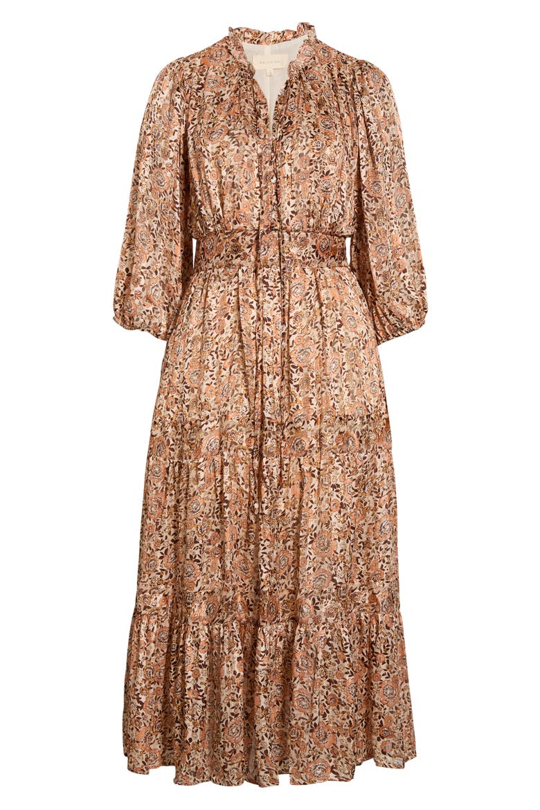 Print Long Sleeve Tiered Maxi Dress, Alternate, color, TAUPE FLORAL
