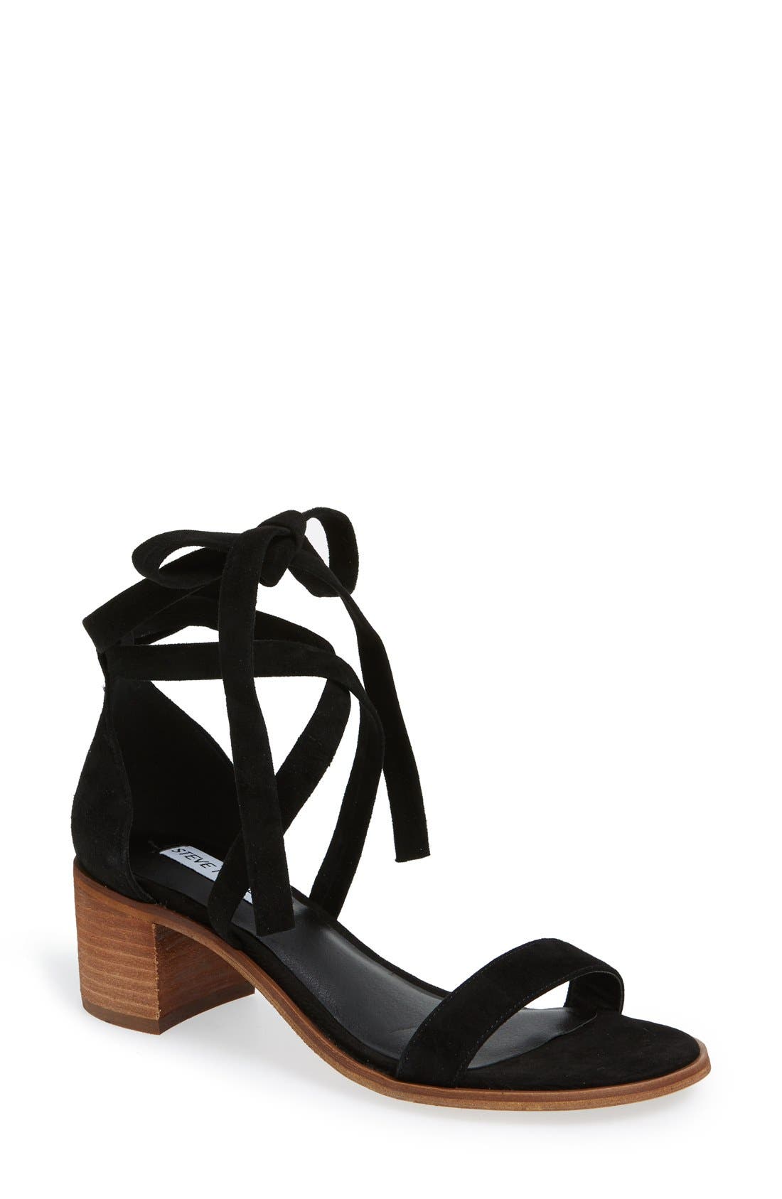 'Rizzaa' Ankle Strap Sandal, Main, color, BLACK SUEDE