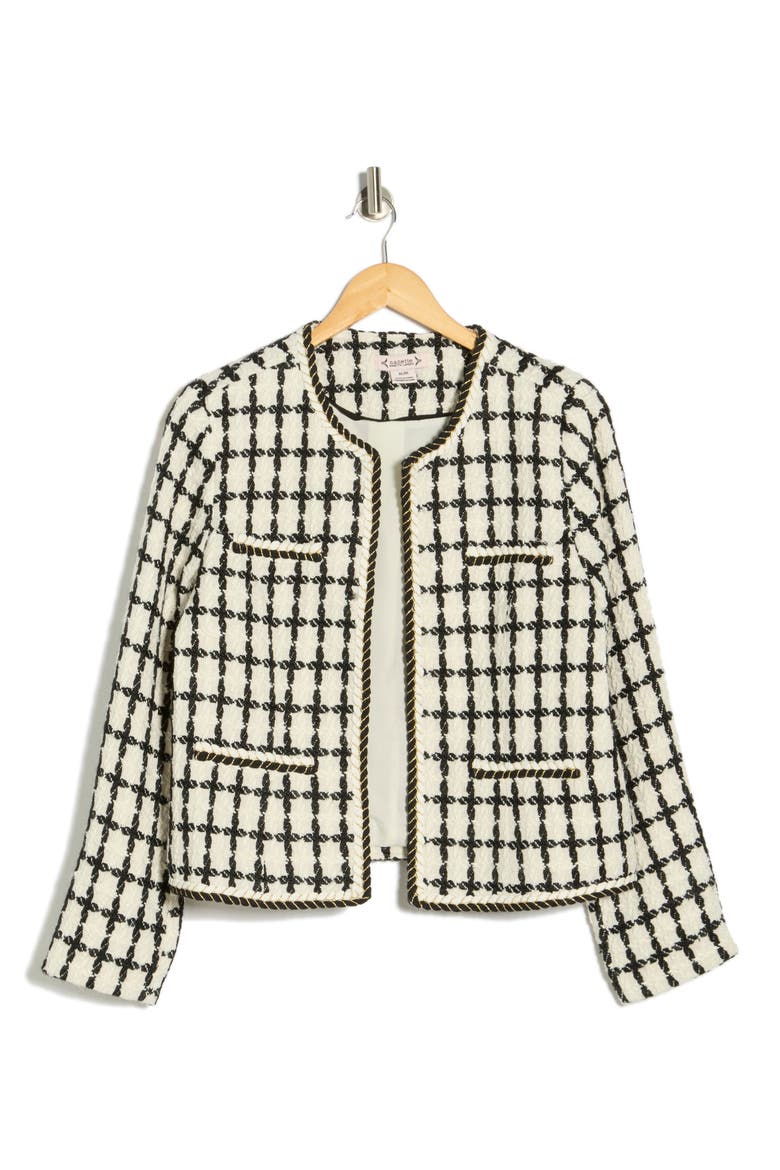 Windowpane Bouclé Jacket, Main, color, VERY BLACK/ WHITE