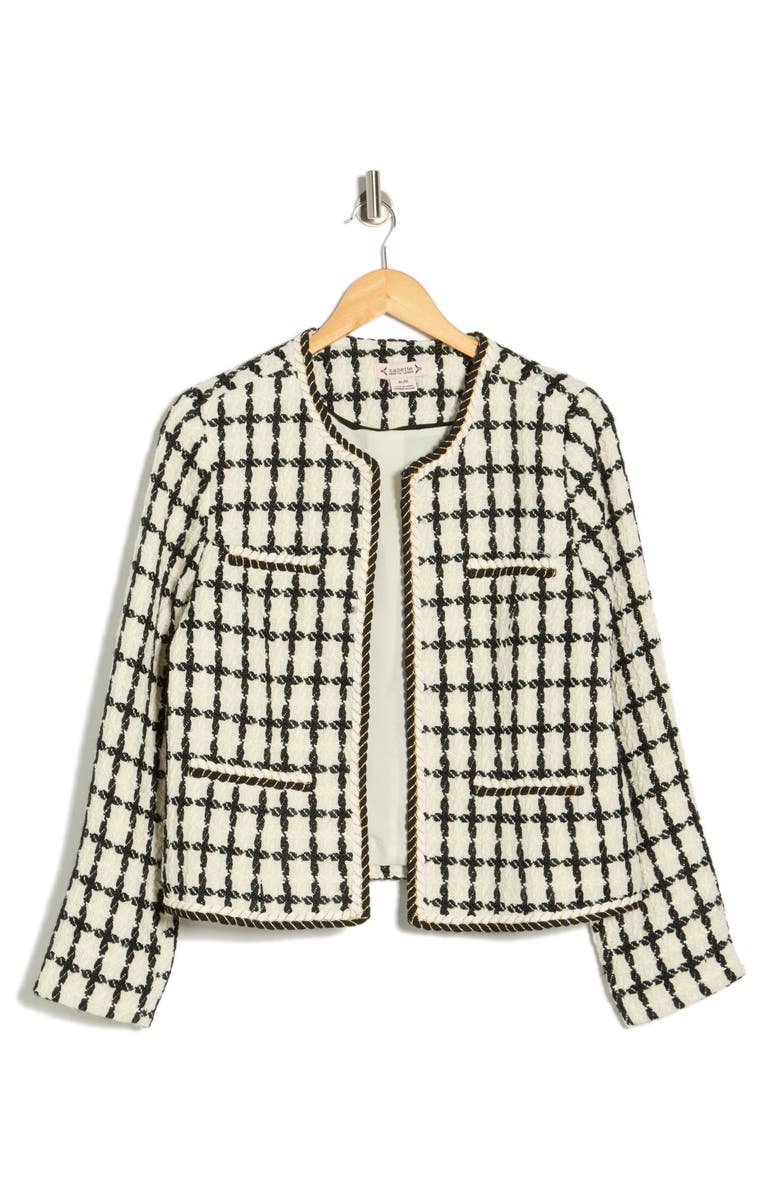 Nanette Lepore Windowpane Bouclé Jacket, Main, color, Very Black/ White