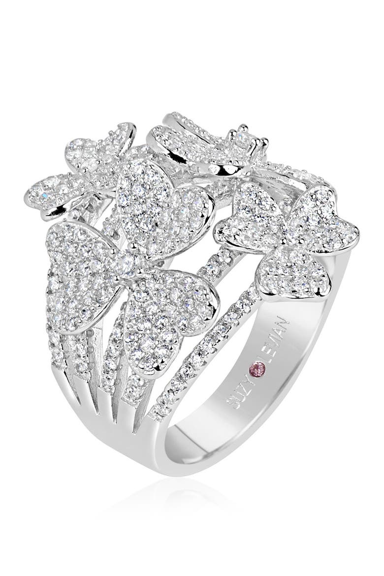Sterling Silver CZ Multi Flower Ring, Alternate, color, WHITE