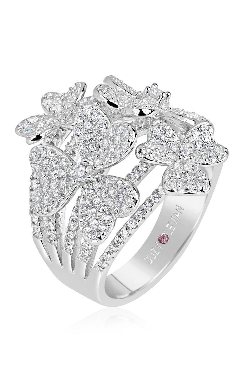 SUZY LEVIAN Sterling Silver CZ Multi Flower Ring, Alternate, color, White
