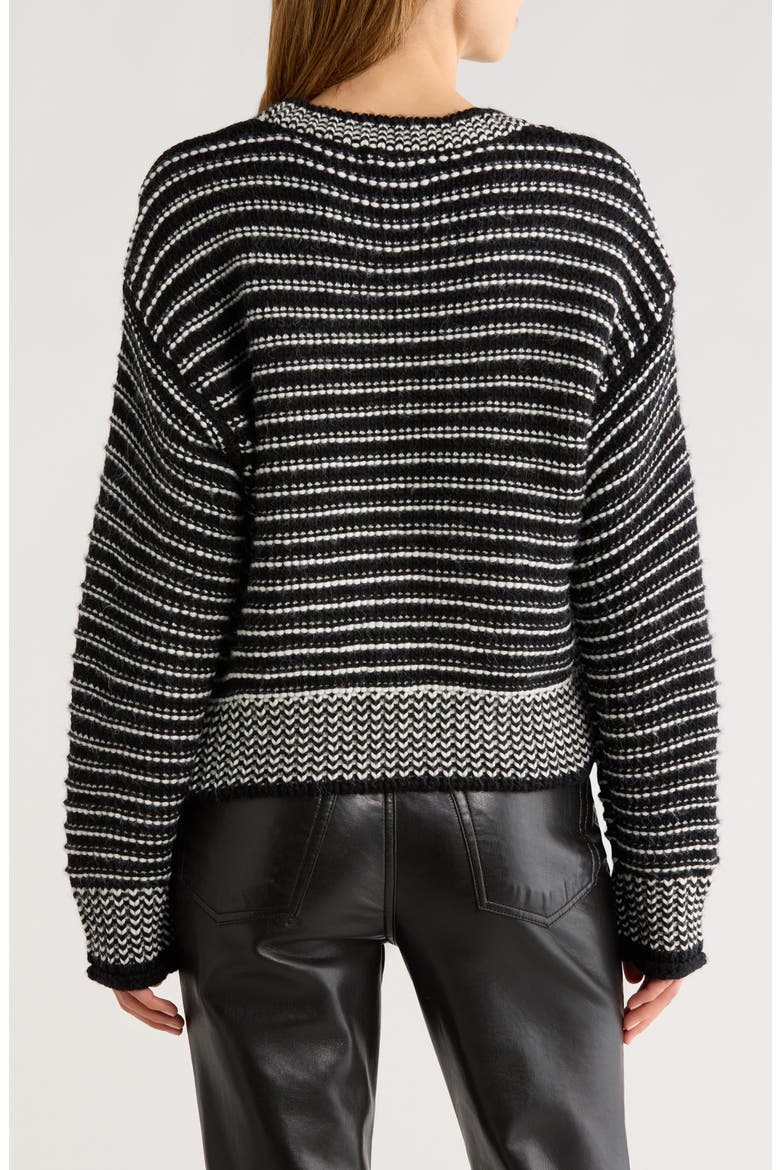Chunky Stripe V-Neck Cardigan, Alternate, color, BLACK WHITE