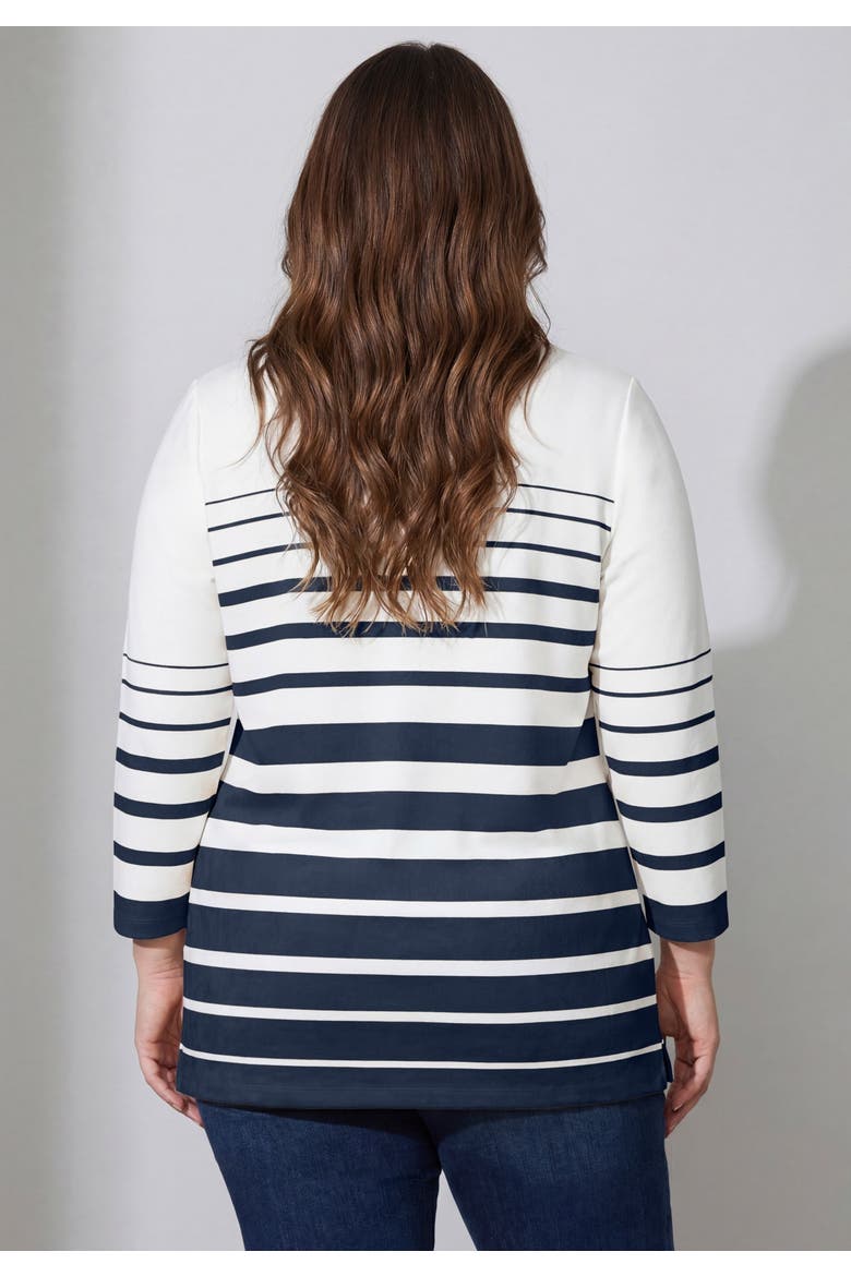 Stretch Cotton Lace-Up Boatneck Tunic, Alternate, color, NAVY BORDER STRIPE