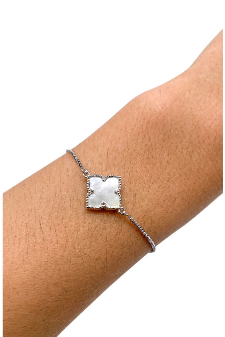 Mother-of-Pearl Clover Station Necklace & Bracelet Set, Alternate, color, WHITE/ SILVER