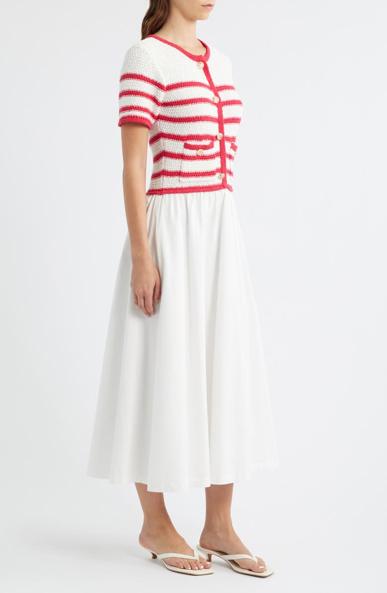 ZOE AND CLAIRE Stripe Mixed Media Cotton Dress, Alternate, color, Red