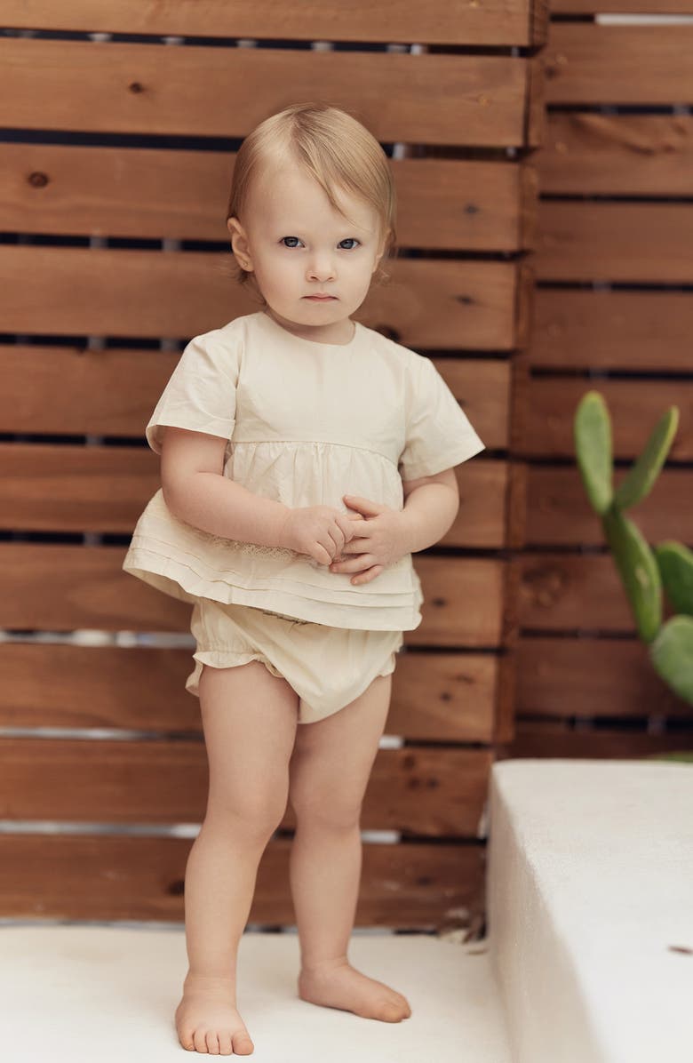 Manière Kids' Pleats 'N' Tiers Peplum Top & Shorts Set, Alternate, color, Cream