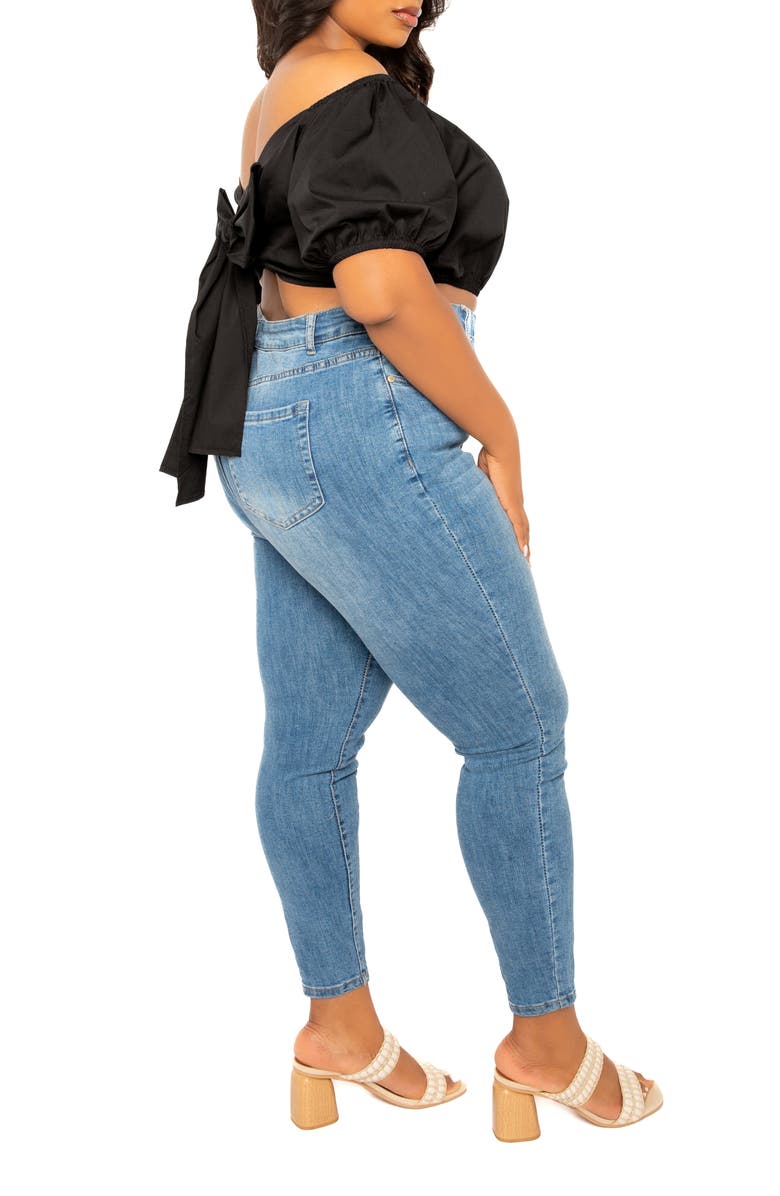 BUXOM COUTURE Off the Shoulder Bow Back Crop Top, Alternate, color, 