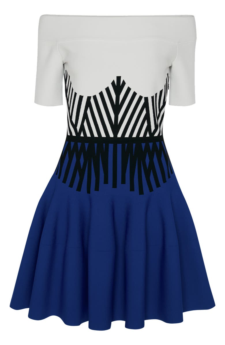 McQueen Off the Shoulder Corset Jacquard Minidress, Alternate, color,