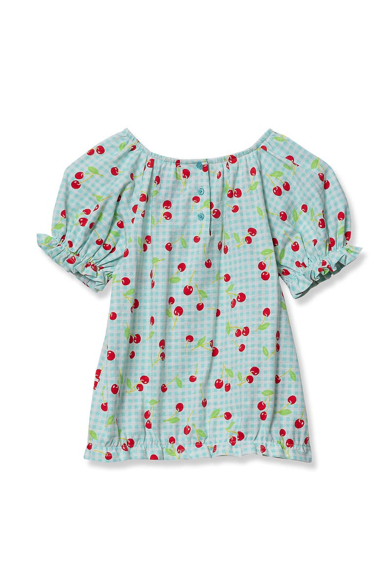Lands' End Girls Shirred Puff Blouse, Alternate, color, Cherries/Blue Gingham