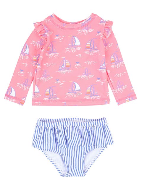 Baby/Toddler Girls UPF50+ Sun Protected Skirted Flutter Long Sleeve Rash Guard Bikini