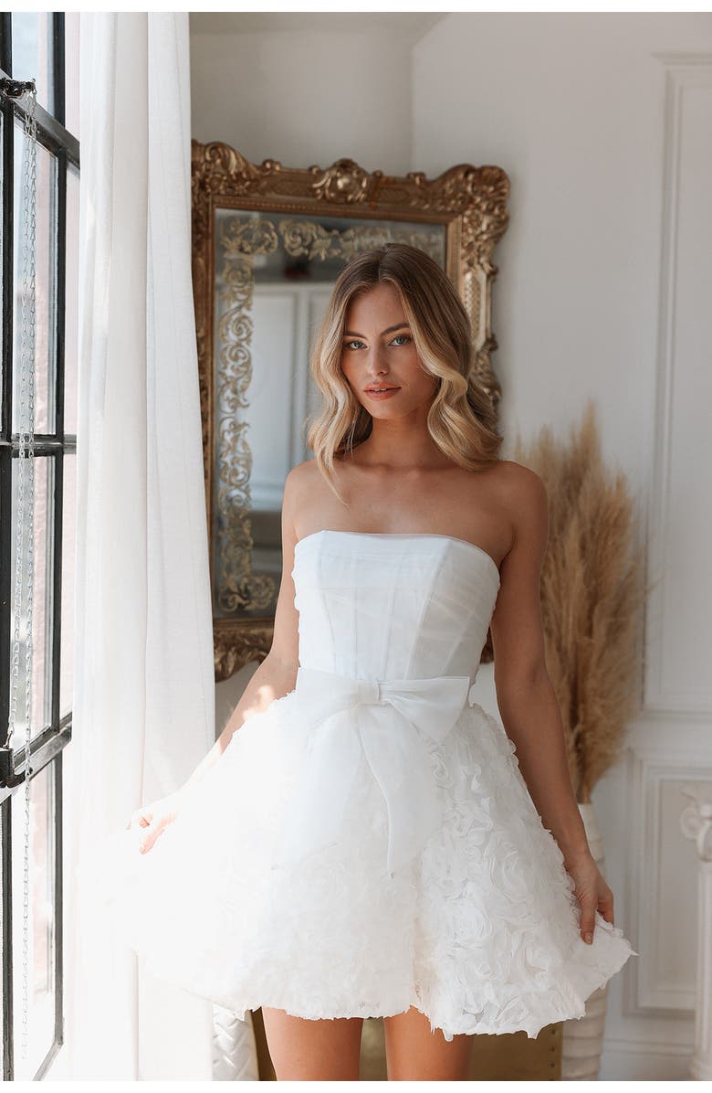 Untamed Petals Delancey Bow Mini Dress, Alternate, color, Ivory