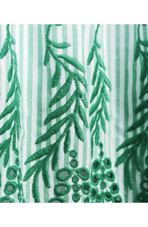 Lands' End Long Sleeve Eyelet Mini Popover Dress In Vibrant Clover Stripe Eyelet