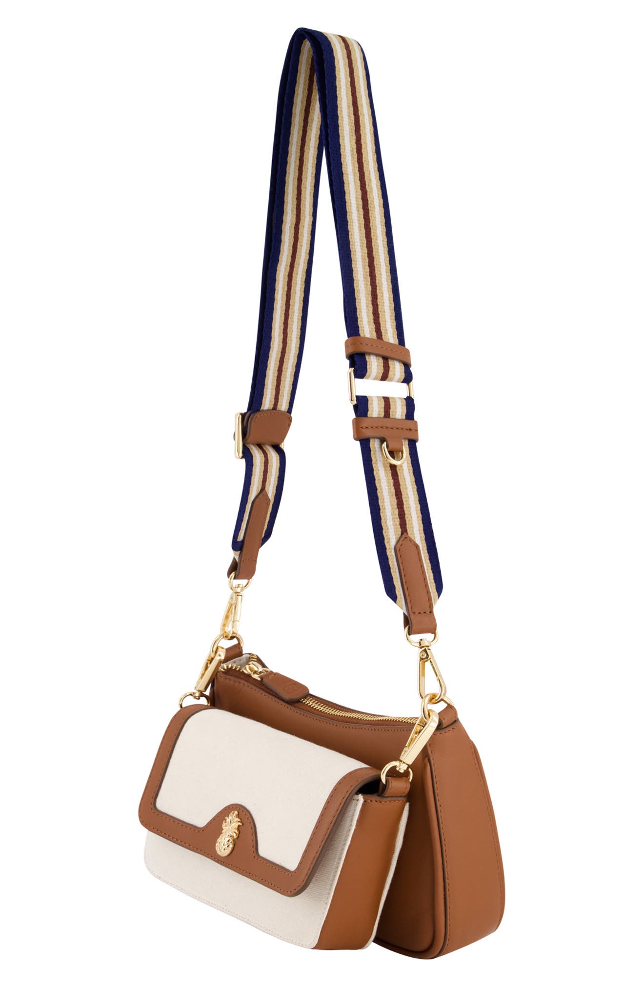 Tommy Bahama Canvas & Leather Trim Double Crossbody Bag, Alternate, color, Natural