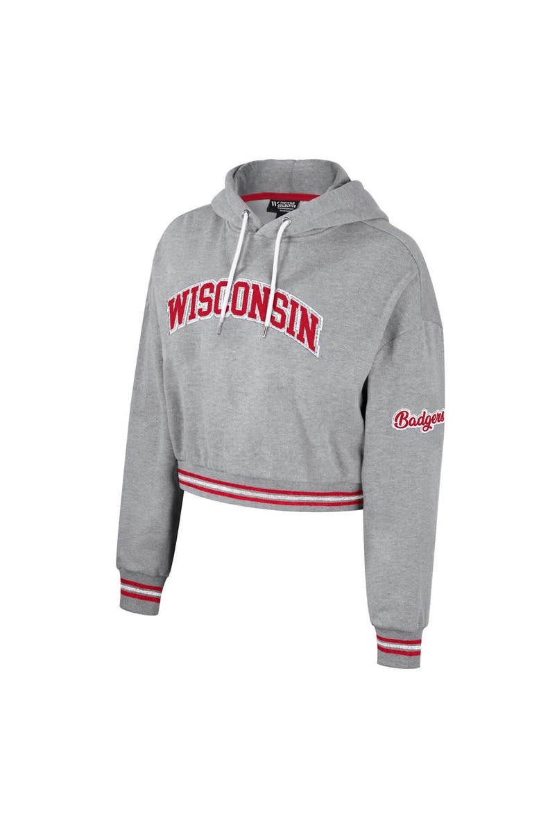 THE WILD COLLECTIVE Women's The Wild Collective Heather Gray Wisconsin Badgers Cropped Shimmer Pullover Hoodie, Alternate, color, Heather Gray