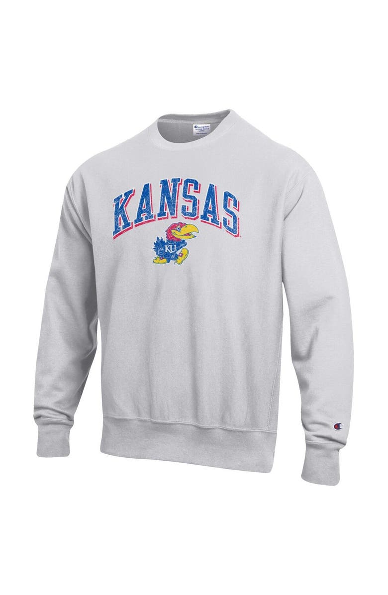Champion Men's Champion Gray Kansas Jayhawks Arch Over Logo Reverse Weave Pullover Sweatshirt, Main, color, 