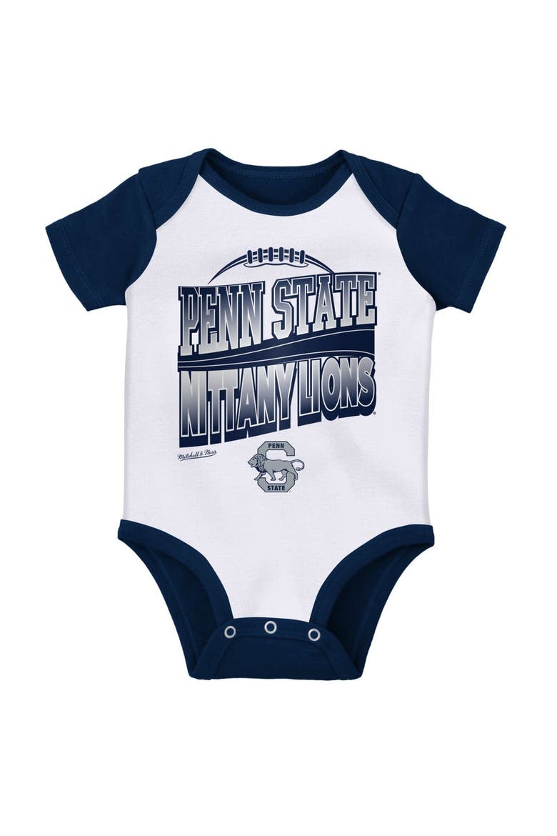 Infant Mitchell & Ness Navy/White Penn State Nittany Lions 3-Pack Bodysuit, Bib and Bootie Set, Alternate, color, Navy