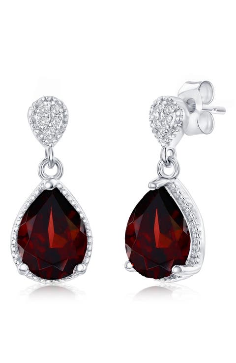 Semiprecious Stone & White Topaz Drop Earrings