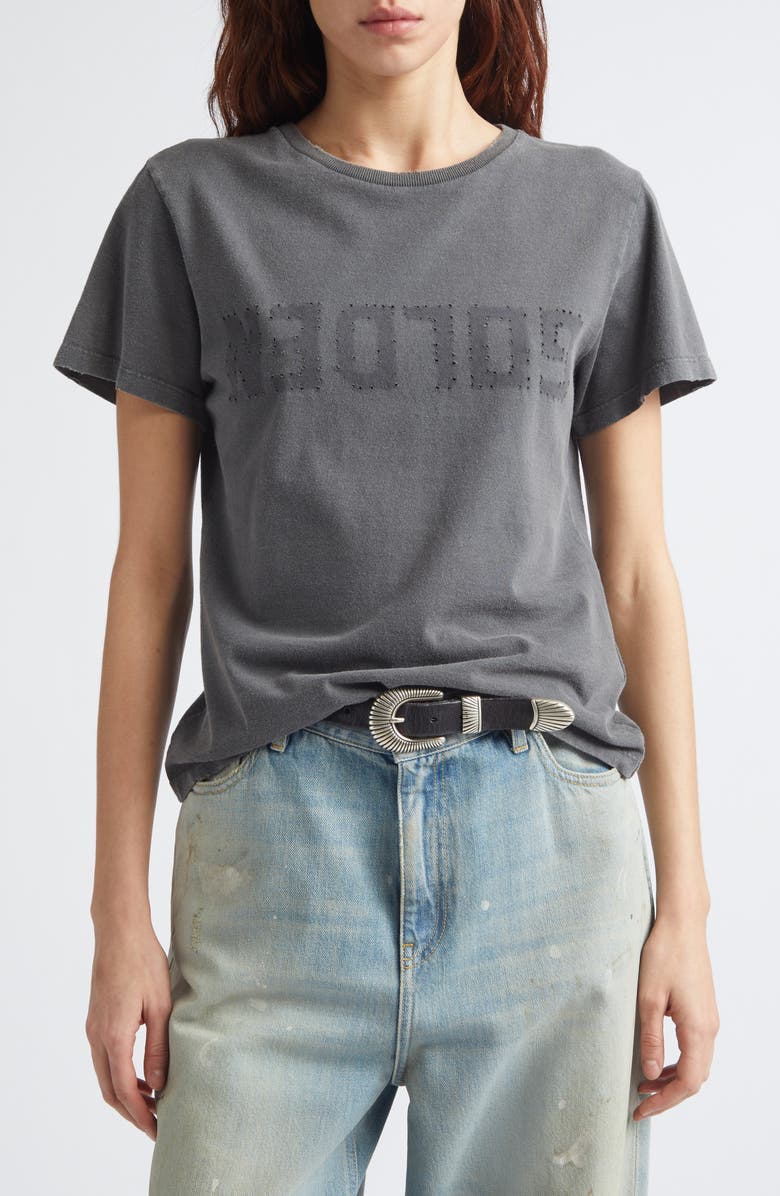Golden Goose Distressed Cotton Logo Tee, Main, color, Anthracite