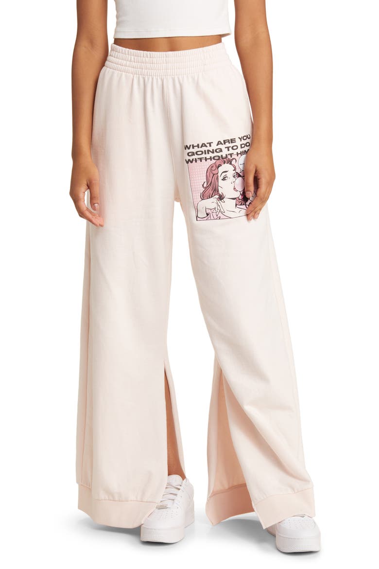 What Are You Going to Do Cotton Wide Leg Sweatpants, Main, color, PINK