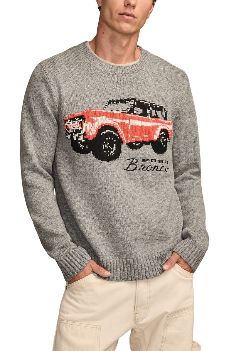 Lucky Brand Bronco Graphic Cotton Blend Sweater, Main, color, Medium Heather Grey