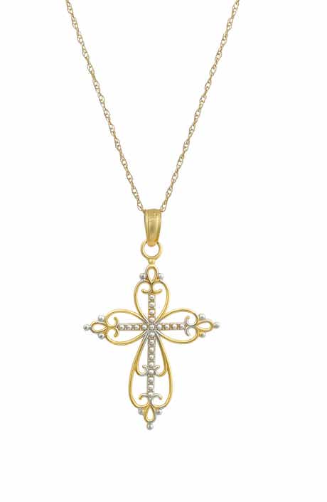 14k Gold Cutout Cross Pendant Necklace