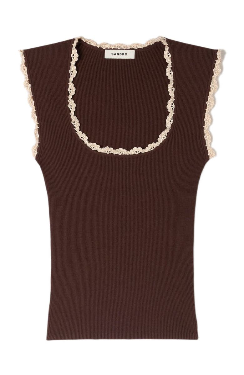 SANDRO Crochet detail knit top, Alternate, color, Brown