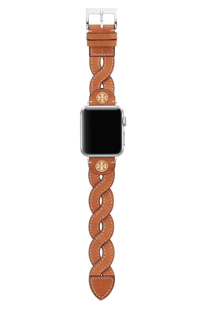 The Miller Braided Leather 20mm Apple Watch® Watchband, Alternate, color, CARAMEL