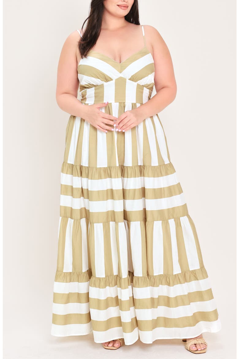 Striped Tiered Cotton Maxi Dress, Main, color, TAUPE WHITE