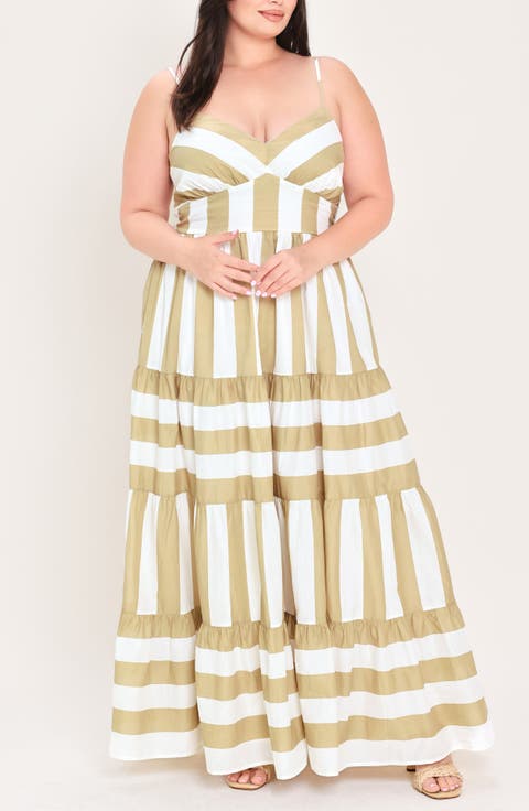 Striped Tiered Cotton Maxi Dress