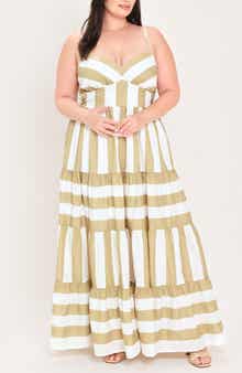 Striped Tiered Cotton Maxi Dress