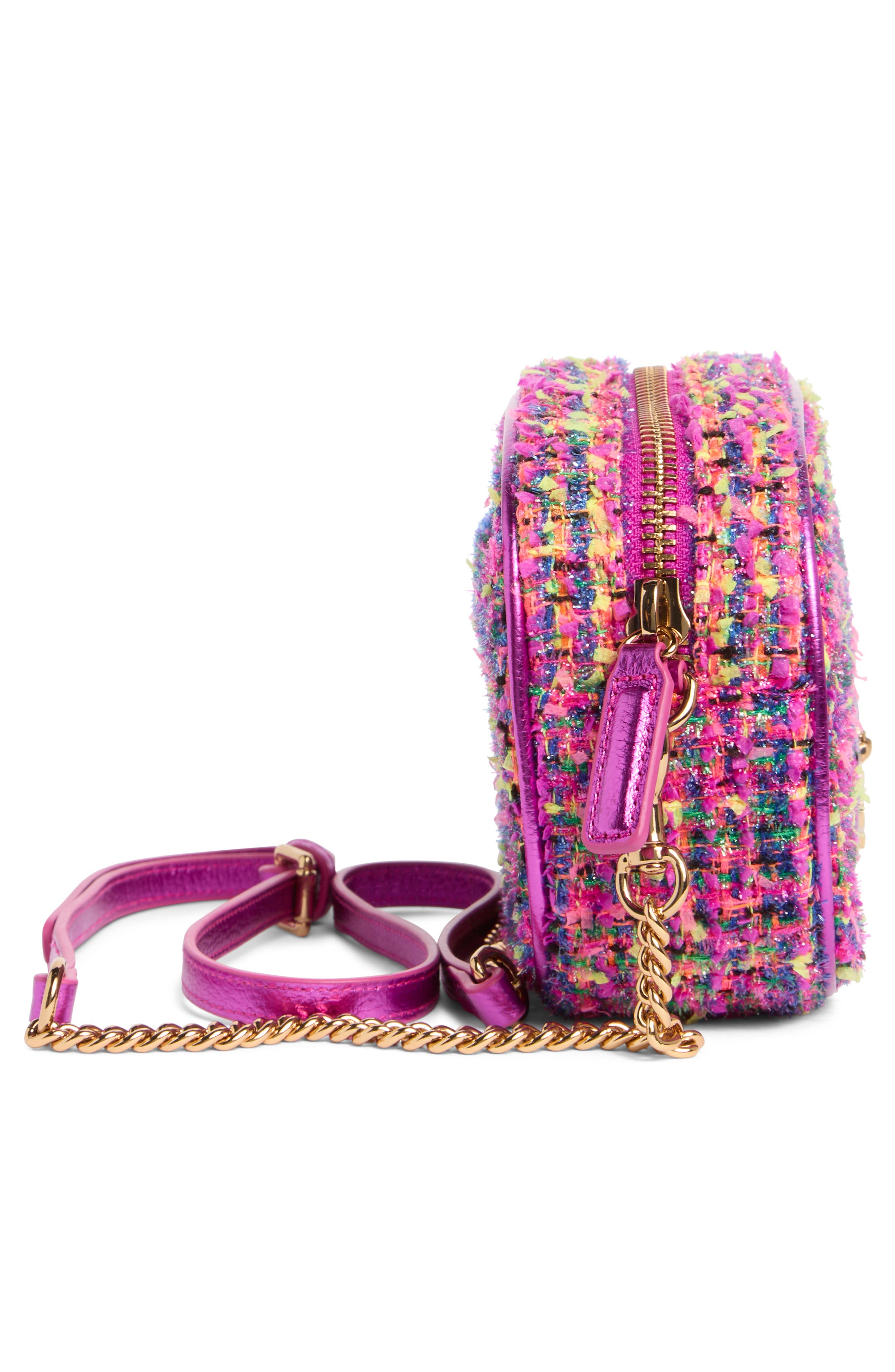 Kurt Geiger London Tweed Chiswick Camera Crossbody Bag, Alternate, color, Open Pink