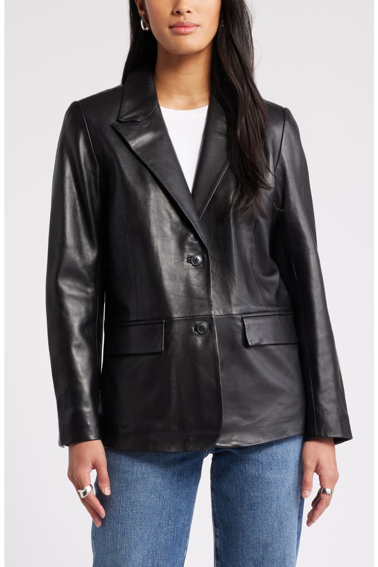 Leather Blazer, Alternate, color, BLACK