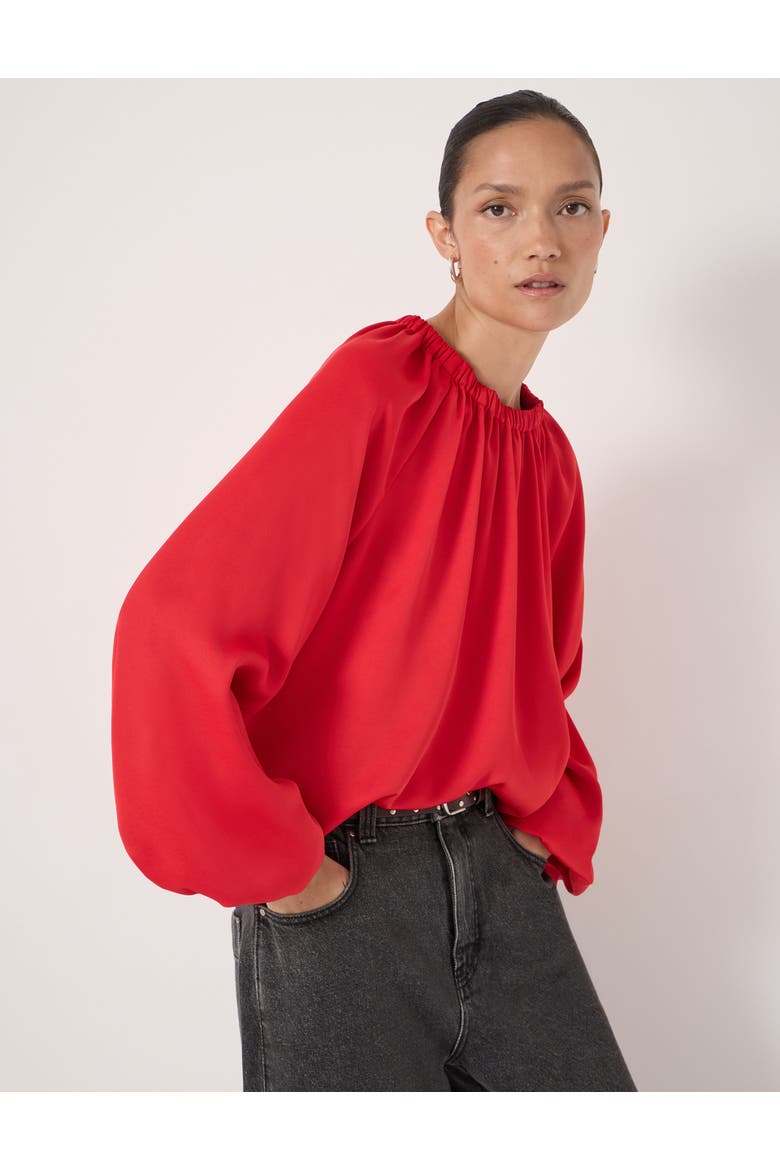 Satin Bubble Hem Top, Alternate, color, Fiery Red