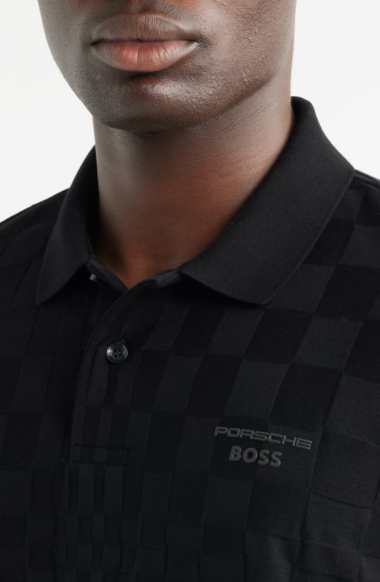 BOSS Porsche Spirit 70 Logo Jacquard Polo, Alternate, color, Black