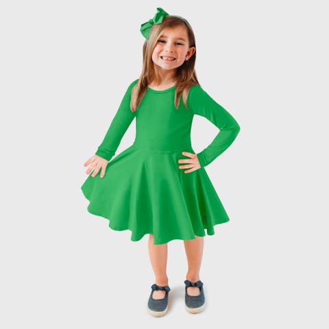 Girls Soft Jersey 100% Cotton Long Sleeve Skater Twirly Dress (Baby)