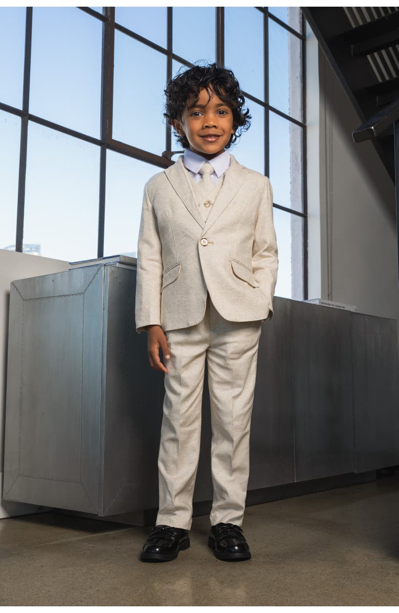 Peanut Butter Collection Kids' Oasis 5-Piece Slim Fit Linen Suit, Alternate, color, Sand