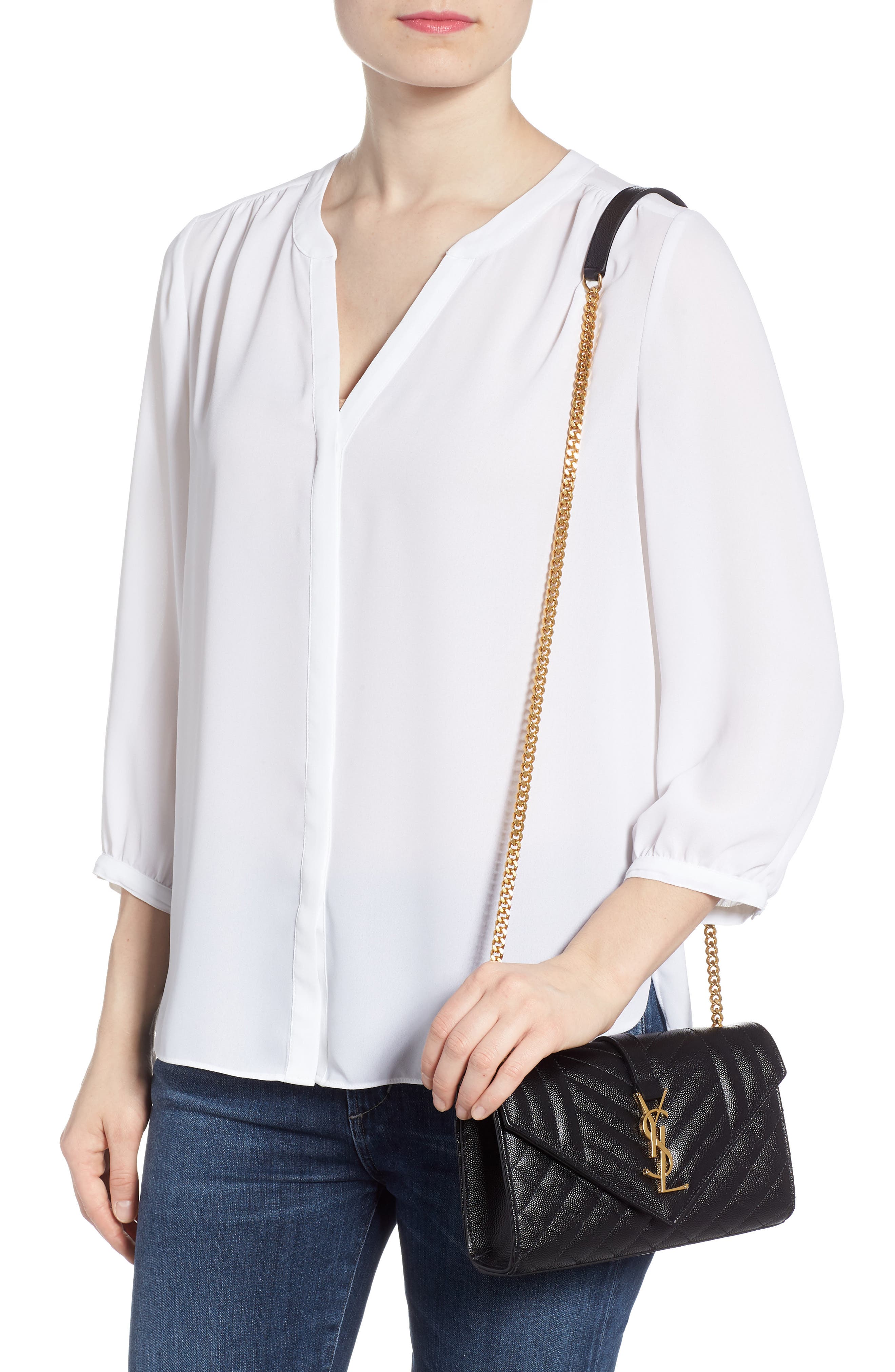 Saint Laurent Small Cassandre Leather Shoulder Bag, Alternate, color, 