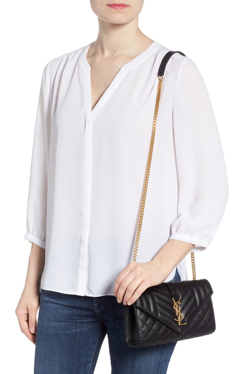 Saint Laurent Small Cassandre Leather Shoulder Bag, Alternate, color,