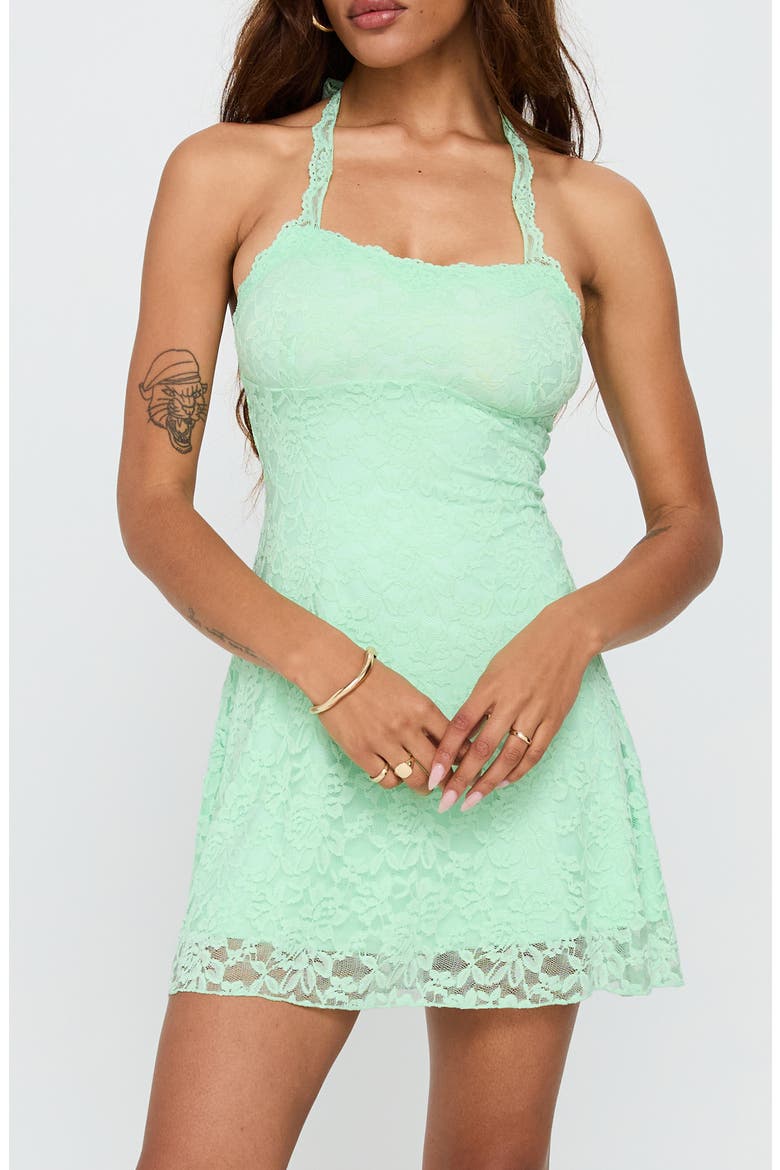 Lace Halter Minidress, Main, color, AQUA