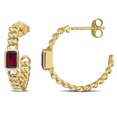 Gemstone Link Hoop Earrings 14K