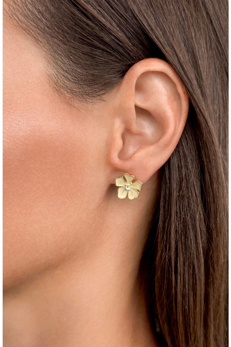 Enamel & Crystal Flower Stud Earrings, Alternate, color, GOLD/ WHITE