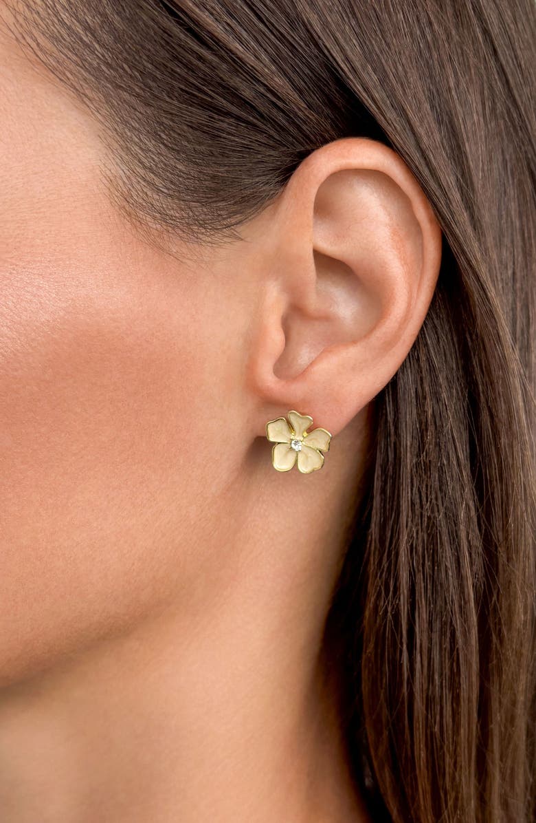 Adornia Enamel & Crystal Flower Stud Earrings, Alternate, color, Gold/ White